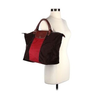 Limited edition Longchamp Le Pilage brown and red striped GH Mumm size medium